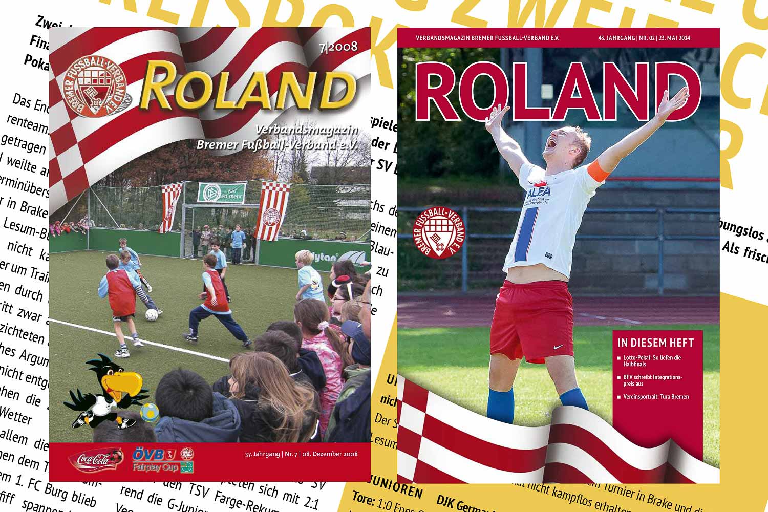 Ab 2008 (l.) gibt es wieder Titelbilder auf dem Roland, bevor er ab 2013 (r.) sein letztes Designupdate erhält. (Montage: Oliver Baumgart)